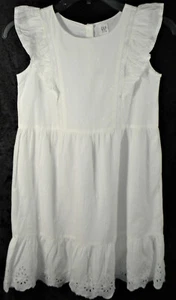Girls Gap White Lined Flutter Sleeve Eyelet Jumper Sun Dress - NWT - Picture 1 of 4