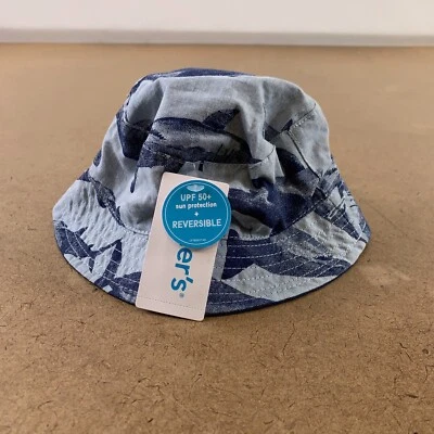 Carter's Bebé Niño Talla 0-9 Meses Azul Tiburón Reversible Sombrero Cubo Nuevo con Etiquetas Foto 1 de 4