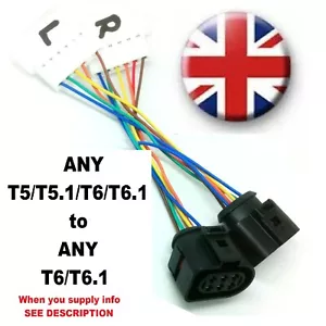 VW Transporter Rear Lights T5 T5.1 > T6 T6.1 Retrofit Adaptor Harness TAILGATE - Picture 1 of 4
