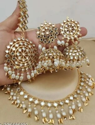 Joyería India Bollywood Boda Novia Kundan Perla Collar Gargantilla Pendiente Foto 1 de 4