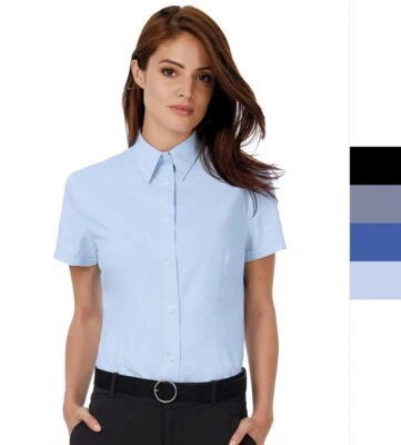 2 Stück Set B&C Damen kurzarm Oxford Bluse tailliert Easy Care SSL Women SWO04 N - Bild 1 von 4