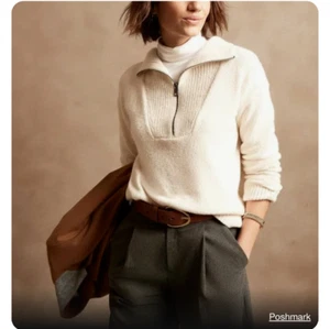 NWT Banana Republic Women's Chunky Marled Half Zip Pullover Sweater Ivory Large - Picture 1 of 9