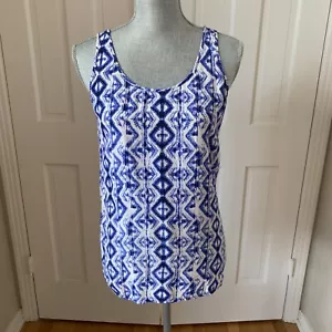 Cynthia Rowley Tribal White Blue Tank Top Sleeveless 100% Silk Woman’s Small - Picture 1 of 9