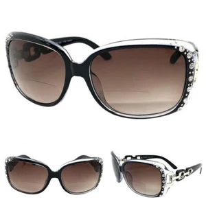 Women Classy Elegant RETRO BIFOCAL Reading SUN GLASSES READERS Bling Black Frame - Picture 1 of 6