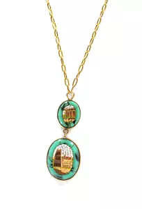 Elegante Collar - Sección Central Con Viejo Mosaico Micro - 585er Oro 14K-L = - Imagen 1 de 12