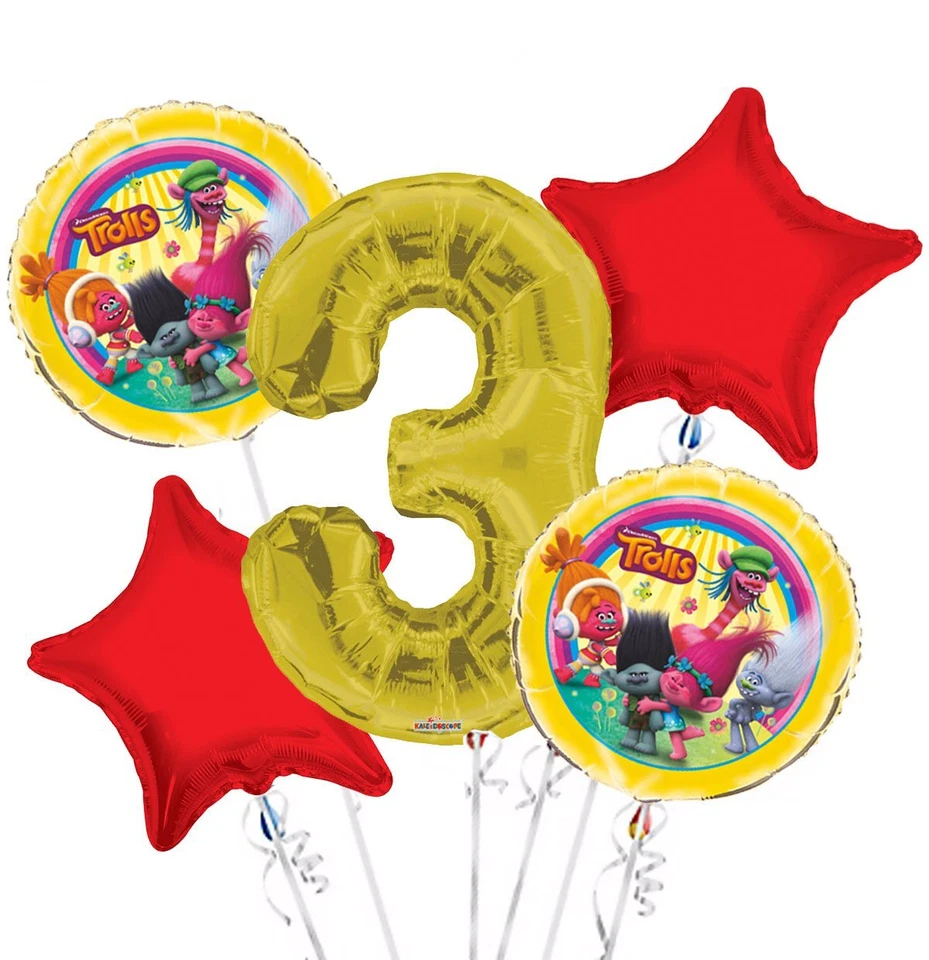 Trolls Balloon Bouquet 3rd Birthday 5 pcs - Party Supplies - image 1 of 1