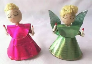 1950s Shiny Foil Angels Red & Green Collectible Christmas Ornaments - Set of 2 - Picture 1 of 2