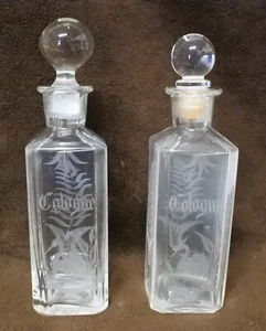 Cologne Etched Glass Barber Bottles Lot of 2 Vintage - Picture 1 of 5