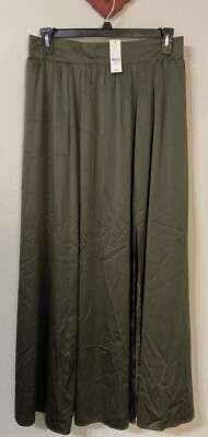New York Company Womens Large Green Long Pull-On Layered Slitted Skirt NWT! M686 - Image 1 of 4