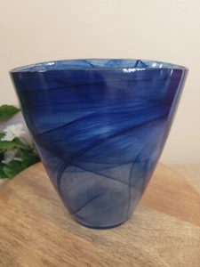 Blue Swirl Art Glass Vase - Picture 1 of 8