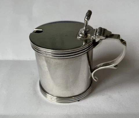 SOLID STERLING SILVER DRUM MUSTARD POT WITH LINER FULLY HALLMARKED Cover