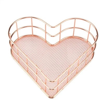 Rose Golden Multifunctional Anti Rust Iron Heart Shape Storage Basket Household - Bild 1 von 4