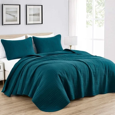 Chezmoi Collection Kingston King Size Bedspread Set, 3-Piece Teal Oversized Q... - Image 1 of 4