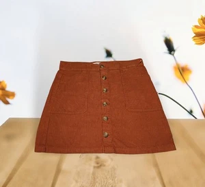 KENSIE Burnt Orange COPPER Corduroy MINI Skirt Button Up 32" Waist Women's Sz 10 - Picture 1 of 11