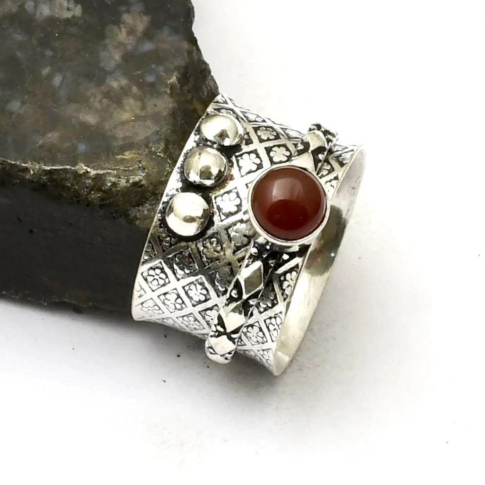 Carnelian Spinner 宝石手工戒指首饰礼品美国尺寸-7.25 AR 39968 — 第 1/1 张图片