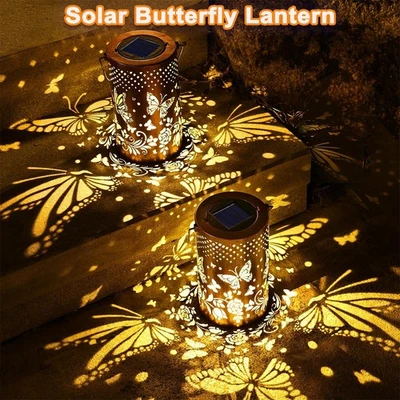 2X Solar Lantern Hanging Light LED Butterfly Waterproof Outdoor Patio Decor Lamp - Image 1 of 4