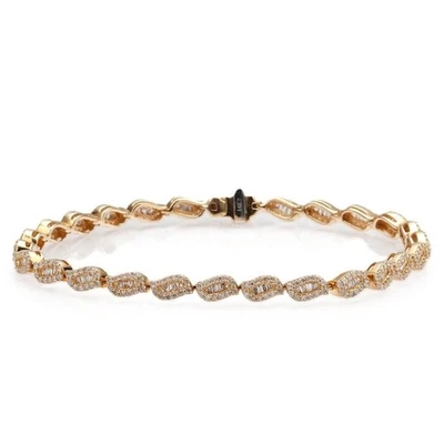 14K Yellow Gold 1.80ctw Natural Baguette & Round Diamond Tennis Bracelet 7" - Imagem 1 de 4