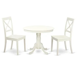 3 Pc set-Table and 2 Wood Kitchen Chairs in Linen White . - Picture 1 of 4