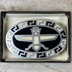 Frontier Buckle Nickel Silver Thunderbird Oval Belt Buckle SW Inlay NOS w/ Box - Afbeelding 1 van 7