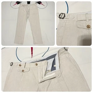 Mens SUITSUPPLY Brentwood Trousers Pants Linen Blend Belted Ivory 36x31 Mint! - Picture 1 of 12
