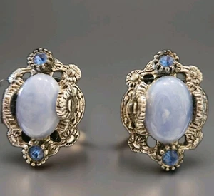 Vintage Chalcedony and Rhinestone Earrings - Picture 1 of 2