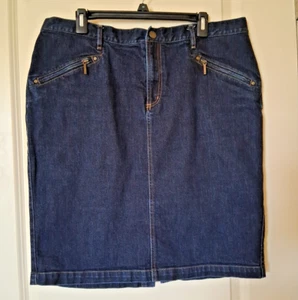 Lauren Ralph Lauren Denim Skirt Women's Size 16 Dark Wash Zippered Pockets - Picture 1 of 20