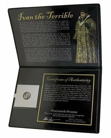 1533-1584 A.D. Russia Ivan IV The Terrible SILVER Kopek Coin SOA & Album Incl Cover