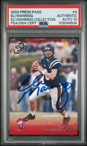 ELI MANNING 2004 PRESS PASS FOOTBALL #4 ROOKIE AUTOGRAPH PSA GRADED AUTO 10 - Picture 1 of 2