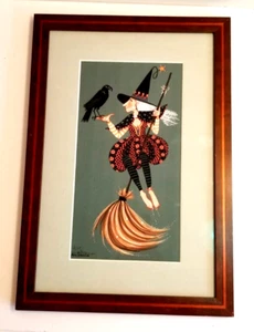 Ann Thompson Art Print Witch on Broom Black Crow HALLOWEEN Hand Signed 4/35 - Picture 1 of 13