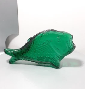 Vintage Sculpture Green Glass Fish Shaped Wine Bottle Decanter - 1960s Italy - Picture 1 of 4