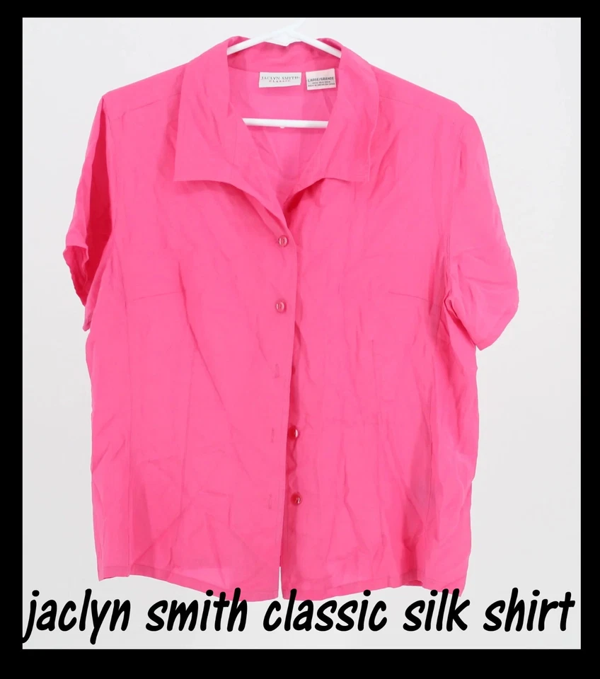 New Women's Jaclyn Smith size L  Silk Feel Pink Button Down Short Sleeve Shirt - Изображение 1 из 1