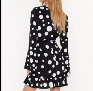 NASTY GAL Collection Black & White Polka Dot Wrap Around Skater Dress Sz 10 NEW - Picture 1 of 12
