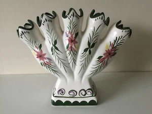 Vintage Pretty Five Finger Vase Floral Frog Hand Painted Ceramic Footed - Picture 1 of 14