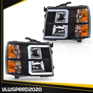 Pair DRL LED Bar Tube Projector Headlights Fit For Chevy 07-13 Silverado 1500 - Foto 1 di 9