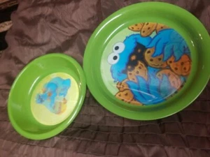 Cooki Monster Plastic Bowl And Plate - Picture 1 of 2