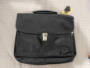 Italian Floto Black Leather Messenger Briefcase Laptop Strap Key Dust Bag - Picture 1 of 15