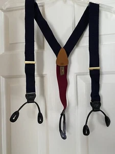 Sospensioni vintage Trafalgar con bottoni in pelle nera bordeaux navy bretelle in seta - Foto 1 di 6
