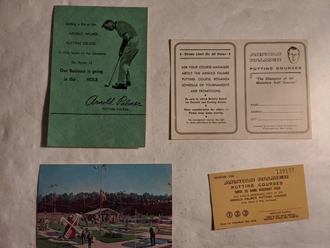 ⛳ Vintage 1960's ARNOLD PALMER  Putting Course Packet Ticket Postcard Scorecard Cover