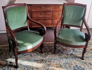 paire de fauteuils en acajou tapisserie velours vert - 1820