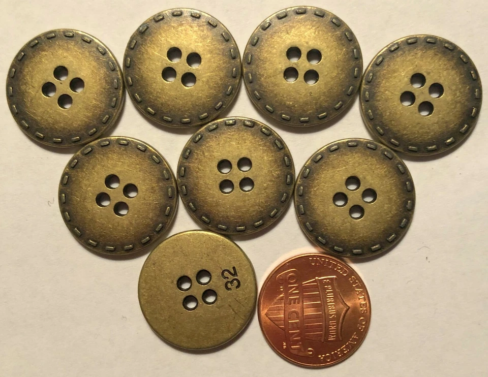 8 Antiqued Brass Tone Metal Sew-through Buttons 13/16" 20.2mm 9969 - Image 1 of 1