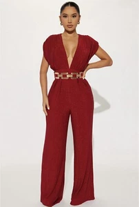 Fashion Nova Glitter Jumpsuit Red L - Picture 1 of 5
