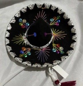 Mini Sombrero Mariachi Mexicano Sombrero Negro Plata 6 pulgadas - Imagen 1 de 4