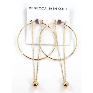 Rebecca Minkoff Gold Hoop & Chain Ball Dangle Earrings $48 Tags #RM333 - Picture 1 of 3