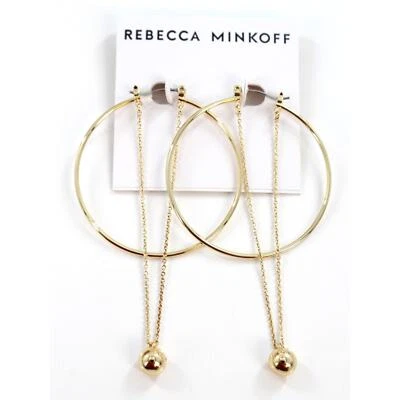 Rebecca Minkoff Gold Hoop & Chain Ball Dangle Earrings $48 Tags #RM333 - Image 1 of 3