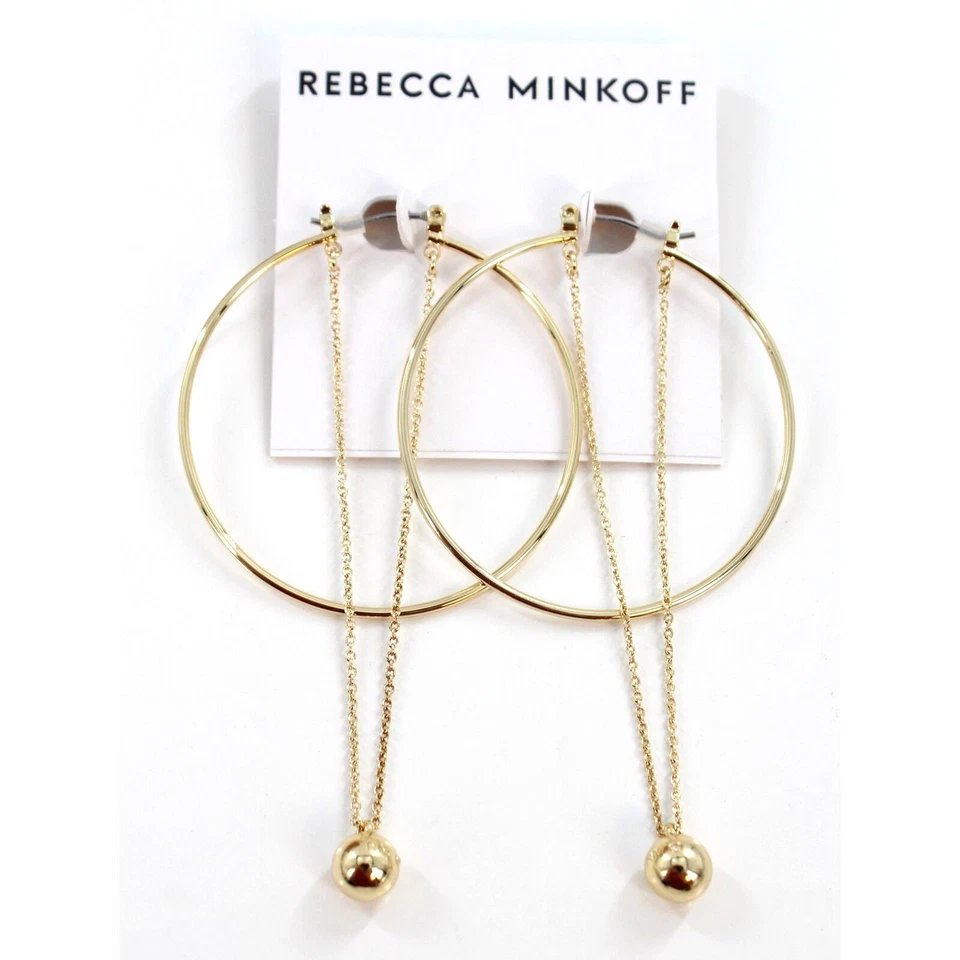 Rebecca Minkoff Gold Hoop & Chain Ball Dangle Earrings $48 Tags #RM333 - Image 1 of 3
