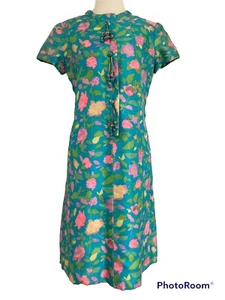 STUNNING! Vintage 60’s BERGDORF GOODMAN Silk Floral Custom Party Shift Dress 6-8 - Picture 1 of 10