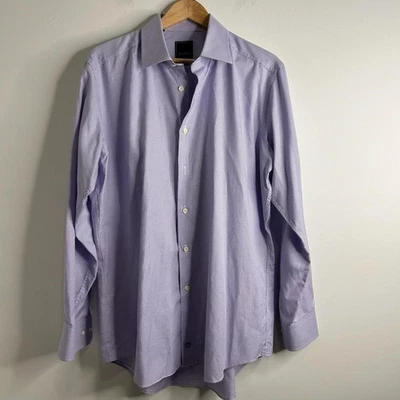 Camisa David Donahue Para Hombre 17 34/35 Púrpura Blanca Micro Cuadros Ajuste a Cuadros Foto 1 de 4