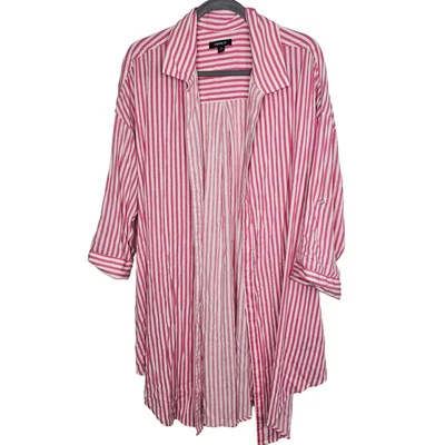 Torrid Kimono Open Front Kimono Plus Size Duster Kimono Plus 2X Pink White - Image 1 of 4