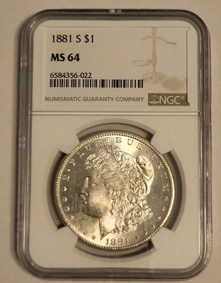 1881-S San Francisco Morgan Silver Dollar $1 Coin, NGC MS64 Beautiful Coin - Image 1 of 4