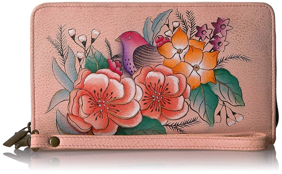 Anna by Anuschka Women's Hand-Painted Genuine Leather Clutch Wallet - Vintage...